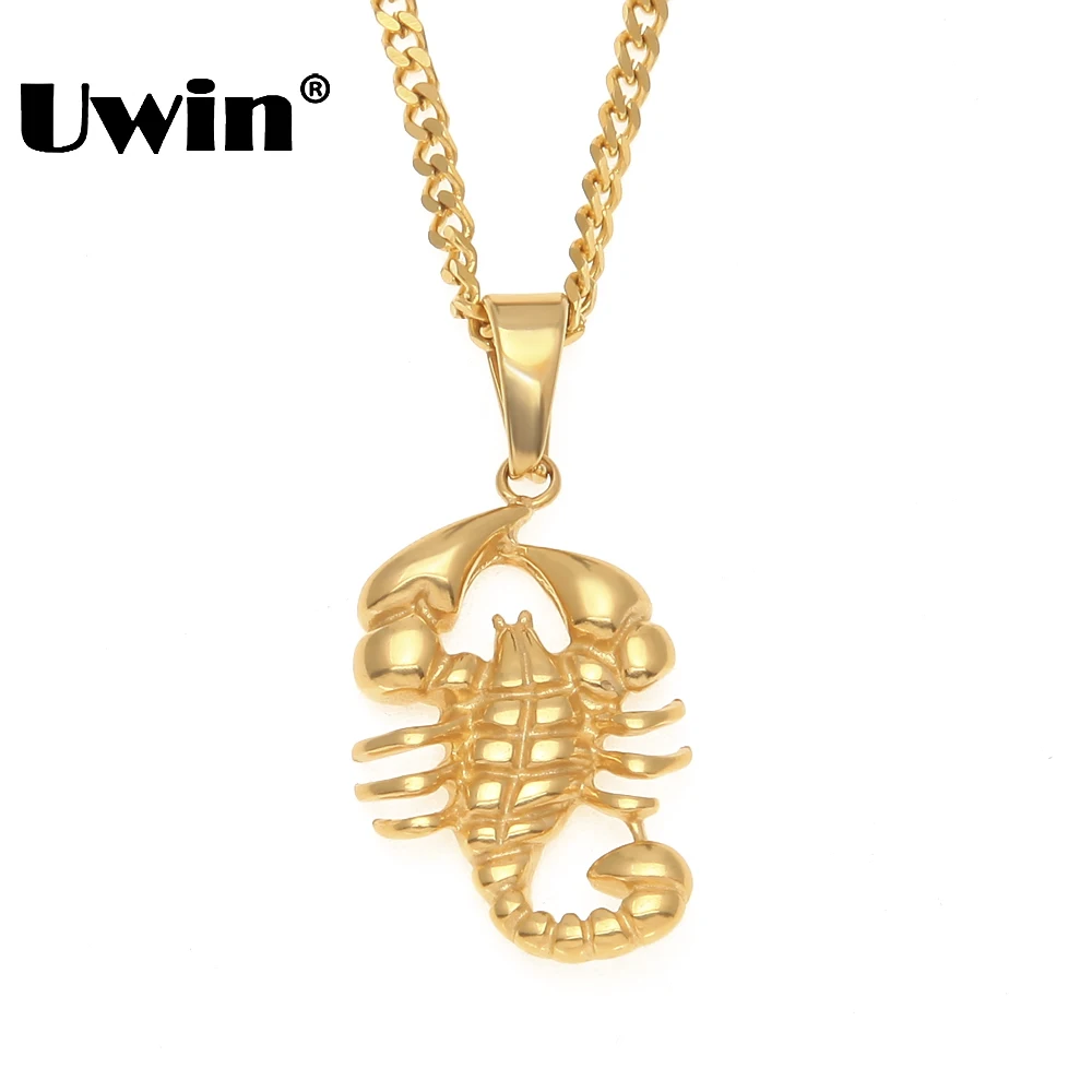 

Uwin Fashion Scorpion Statement Necklace & Pendant Gold Color Stainless Steel Vintage American Style Steampunk Men Chain Jewelry