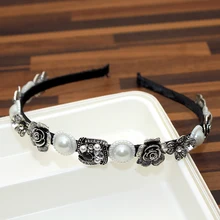 Простая винтажная повязка для волос с жемчугом и цветами, Женская повязка на голову с кристаллами и стразами, элегантный обруч для волос, аксессуары для волос со стразами