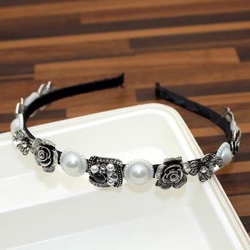 

Simple Vintage Pearls Flower Hairband Rhinestone Crystal Women Headband Elegant Hair Hoop Diamante Hair Accessories