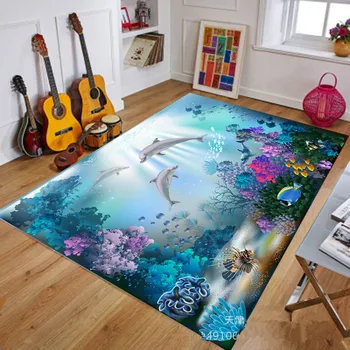 

Household 3D Vision Carpet Underwater World Marine Biology Carpets for Living Room Rugs Bath Toilet Ultra-thin Anti-slip Mat Rug