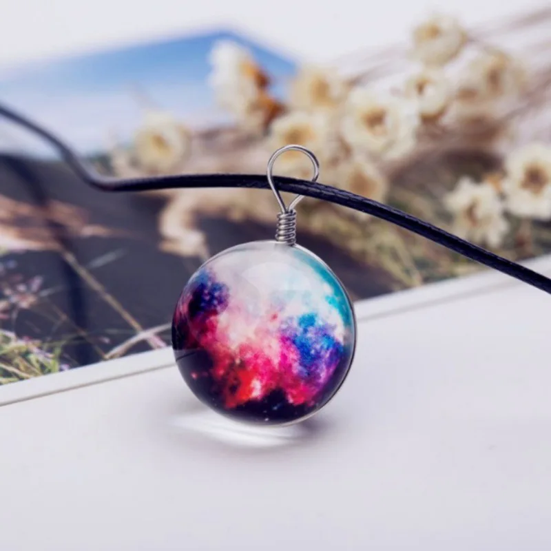 

Fashion Party Jewelry Rope Chain Necklace Luminous Stars Pendant necklace For Women galaxy necklace Glass Ball Pendant Gift