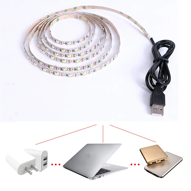 Светодиодная лента USB 3528 DC 5 В RGB/белый/теплый белый 50 см 1 м 2 м 3 м 4 м 5 м ТВ Настольный экран фоновое смещение освещения