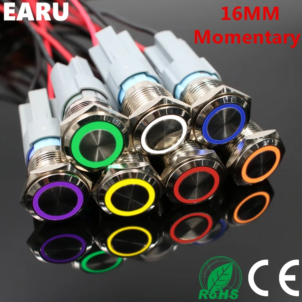 

16mm LED Momentary Metal Doorbell Bell Horn Push Button Switch Stainless Steel Waterproof Car Auto Engine PC Power Start Starter