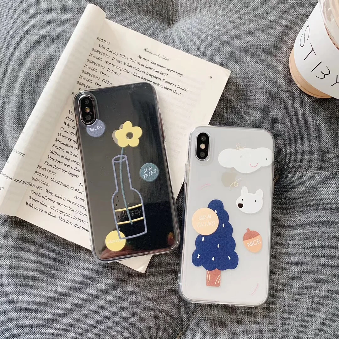 

INS Korea super fire net red vase animal cloud tree phone case For iphone Xs MAX XR X 6 6s 7 8 plus cute clear soft TPU Cover
