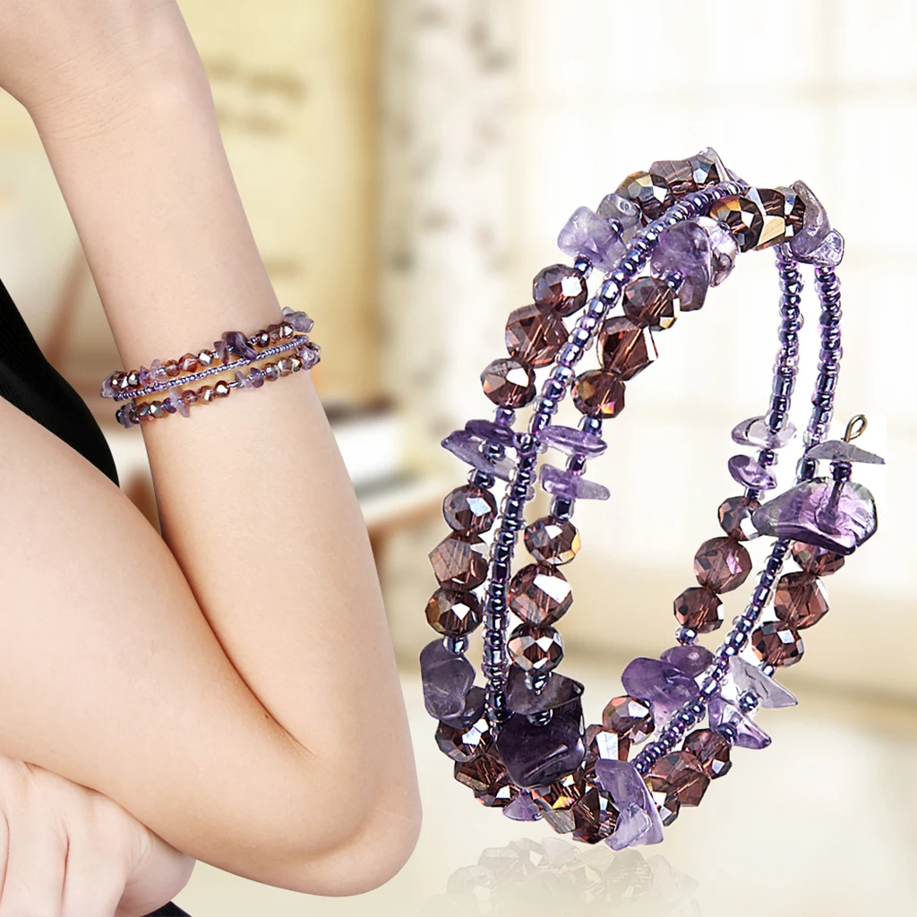 Irregular Shaped Loose Beads Strand Triple Layer Wire Bracelet Women Fashion Jewelry