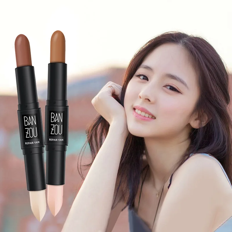 

2019 fashion face makeup concealer pen multi-effect double head high-gloss stereo concealer texture contour pencil foundation