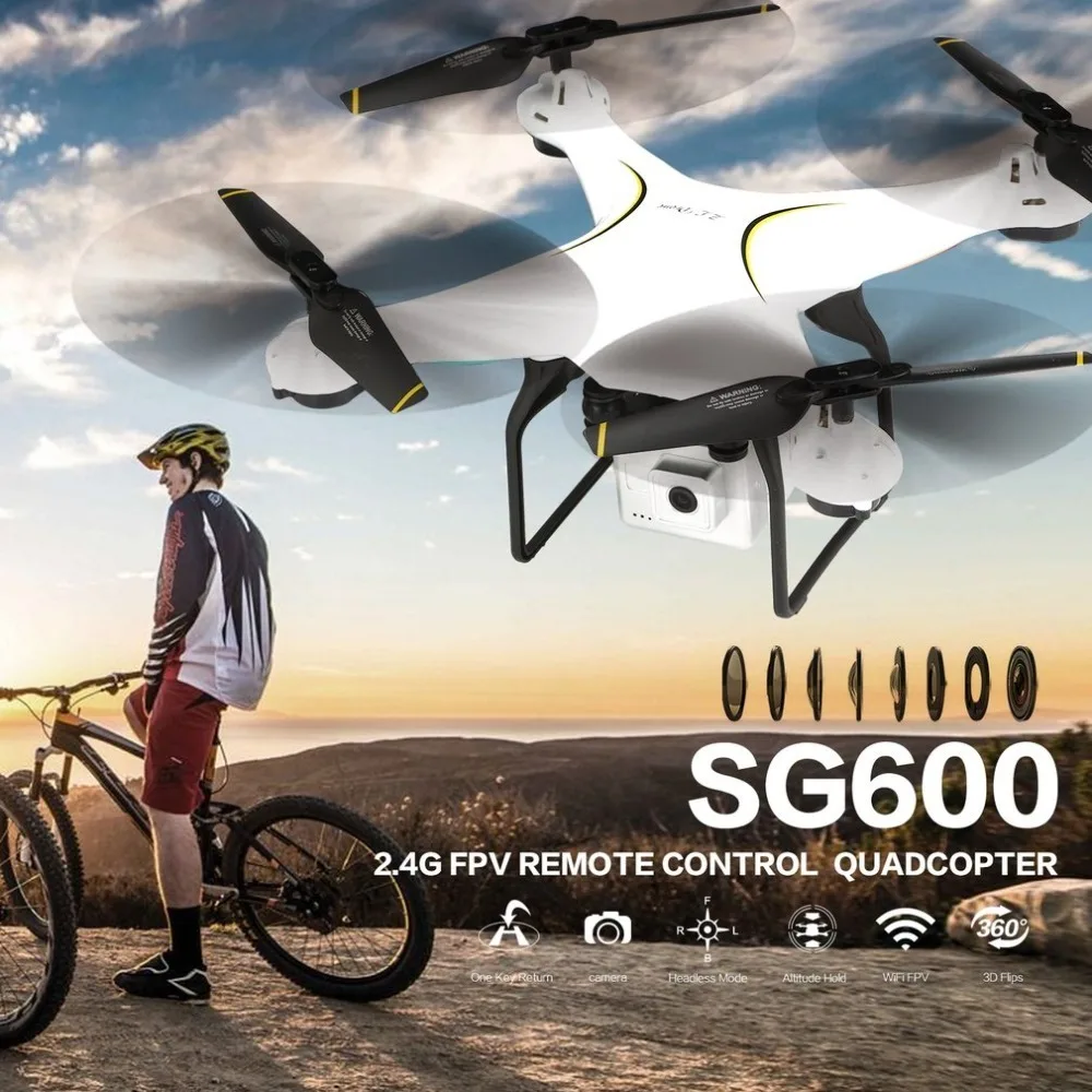 

SG600 RC Drone 2.4G FPV Selfie Quadcopter with 2MP Wifi Wide Angle Camera Altitude Hold Auto Return Headless 360 degree Flip