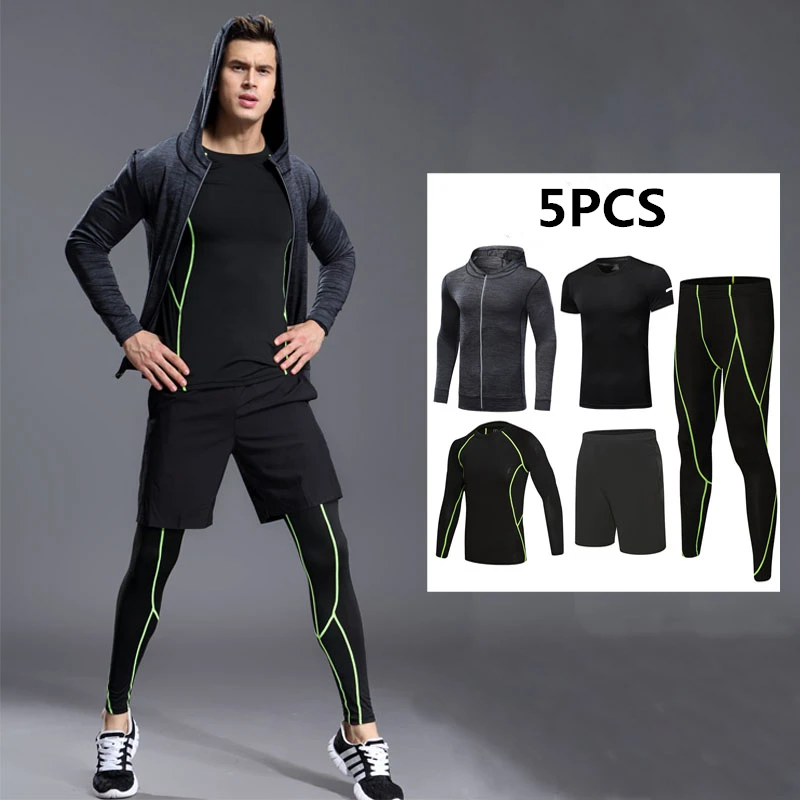 Men Sport Kit Compression Running Sets Jackets Basketball font b Football b font Tennis Fitness Gym