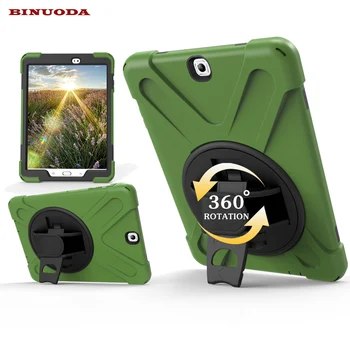 

360 Degree Rotating Case for Samsung Galaxy Tab S2 9.7 SM-T815 Full Body Rugged PC Silicone Hybrid Cover Cases T810 Hand Strap