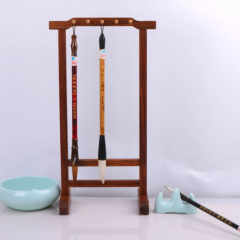 Advanced Chinese Calligraphy Brushes Pen Holder Stand Rosewood 10 Hooks