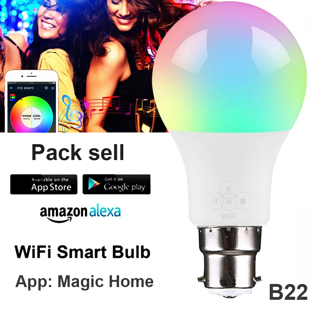 

B22 Smart WIFI Bulb 6.5W Dimmable LED Bulb Light Bulb lamp Works with Alexa Google Home Remote Control by APP Magic Home