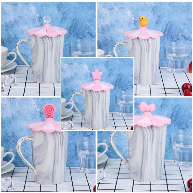 

1pc Silicone Heat-resistant Dust-proof Sealed Cup Lids Cute Cartoon Reusable Leakproof Anti-dust Coffee Tea Cup Cover Cap