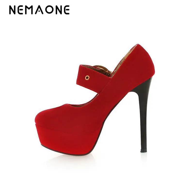 

NEMAONE 2017 fashion women shoes New high heels red black pumps thin heels round toe platform shoes bow small
