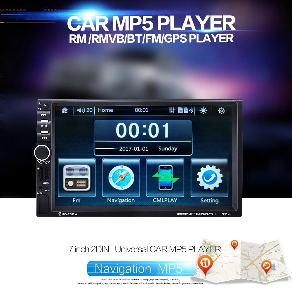 

HEVXM 7" Touch Screen Car GPS Navigator Car MP5 Player Bluetooth Hands-free Automobile Player Vehicle GPS Units Equipment 7021G