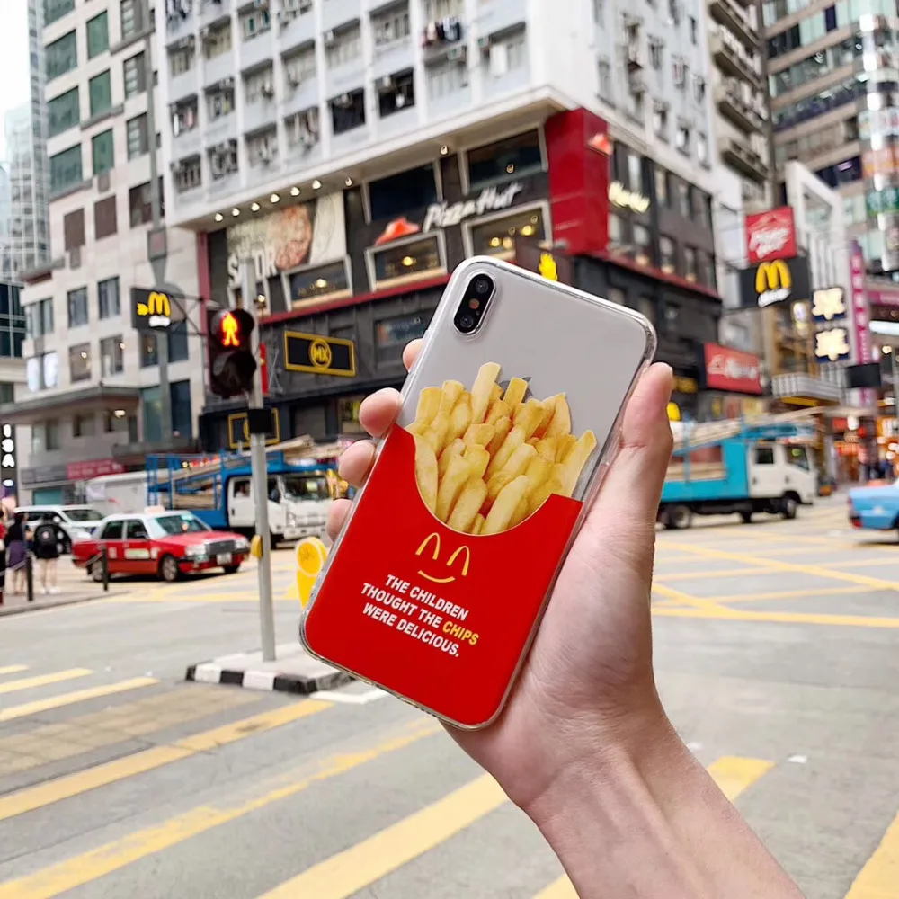 

KAIEN cute funny Smiley face French fries fashion soft TPU Mobile phone case for iPhone 6 6s 7 7plus 8 plus 10 X XR XS MAX cover