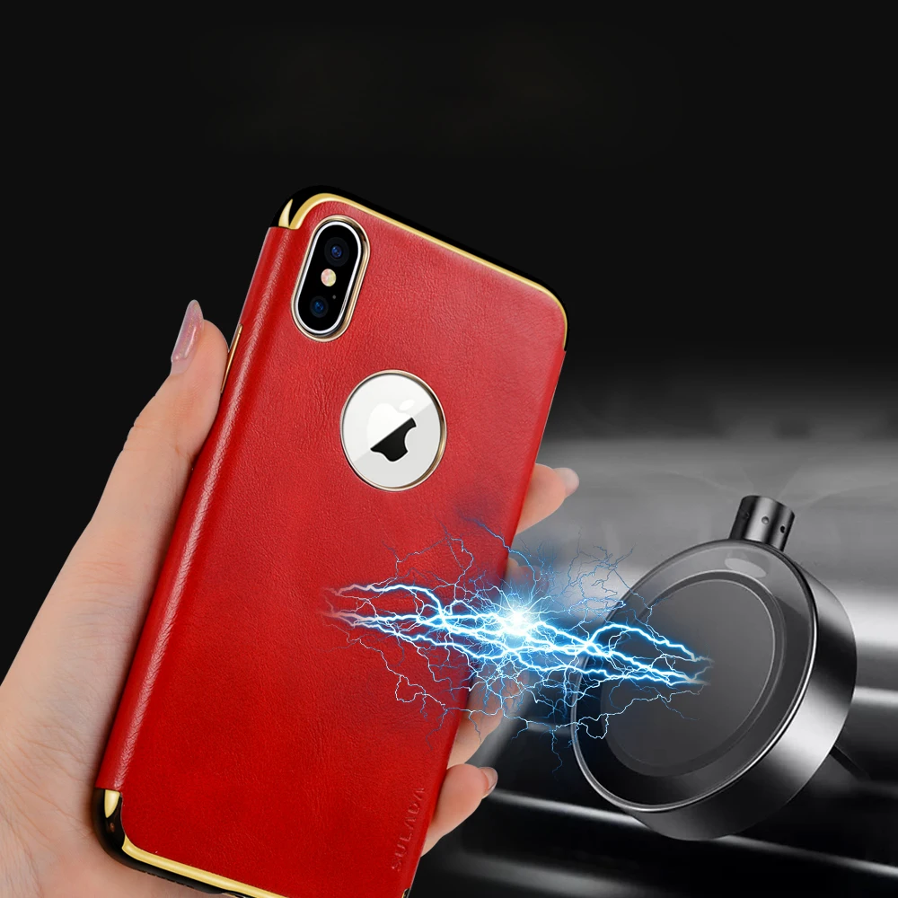 

SULADA Leather Magnetic Case for iPhone XR Silicon Plating Magnet Cover for iPhone Xr Xs Max X Case iPhoneXR Car Holder Etui New