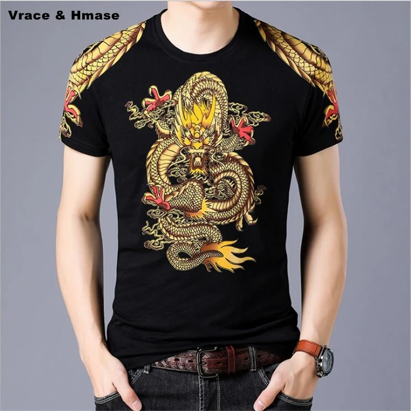 

Chinese style creative personality dragon pattern short sleeve t shirt Summer 2018 New quality soft breathable t shirt men M-3XL
