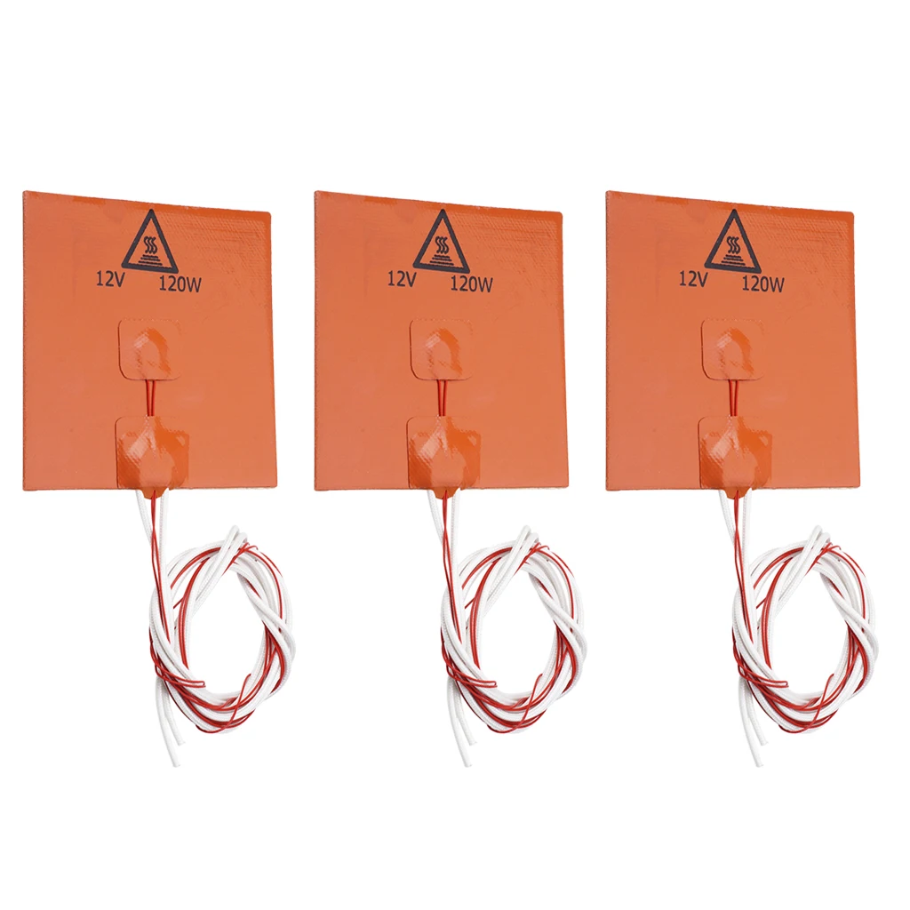 3x 12V 120*120mm 120W Rubber Silicone Heating Pad For 3D Printer Heated Bed 