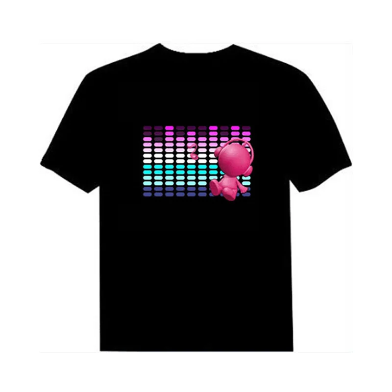 RUELK Горячая Светодиодный мужской футболки вечерние рок-диско DJ звуковой активированный Светодиодный светильник футболки вверх и вниз мигающий Эквалайзер Мужская футболка
