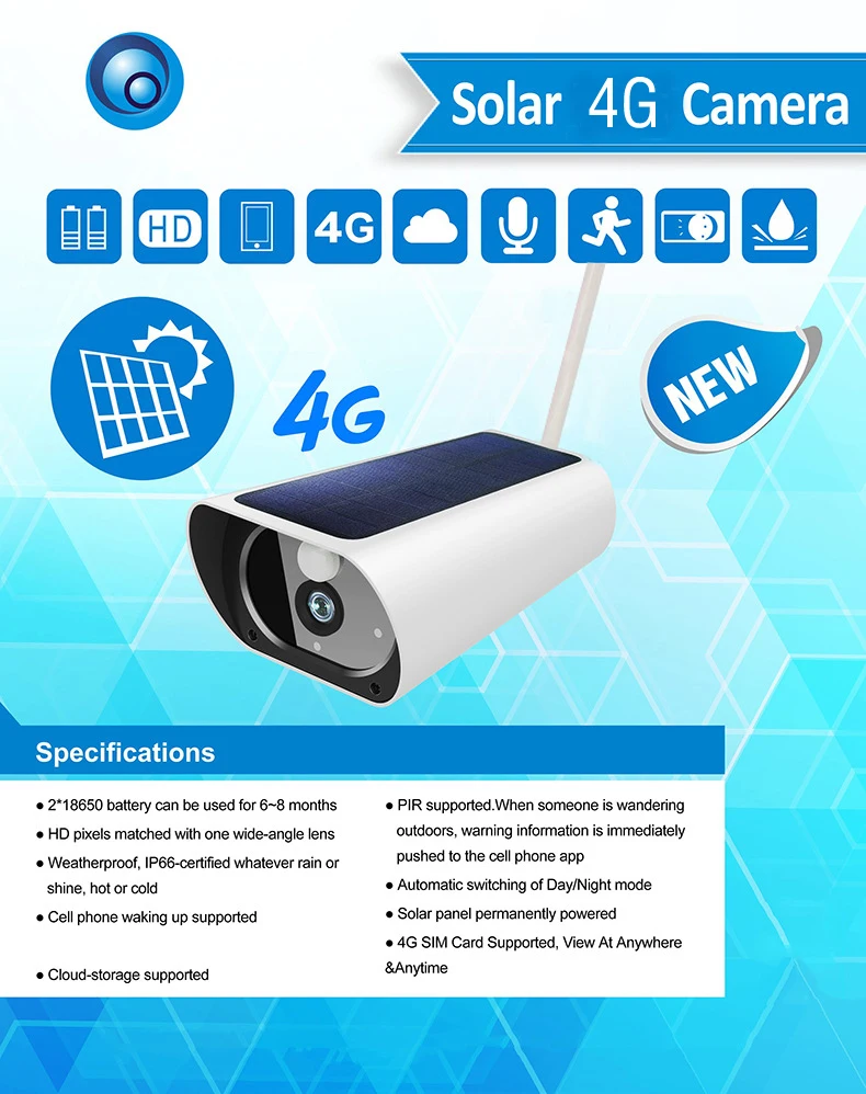 

SmartYIBA Solar Wifi Camera Solar Powered Outdoor IP Camera 4G SIM Card supported Two-way Audio Cloud Storage PIR detection