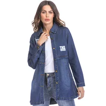Jackets for Women Tops Broken Hole Denim Jacket New Letter Printing Long Denim Jacket Long Sleeve Broken Hole Plus Size trendy broken hole pocket design solid color denim pants for women