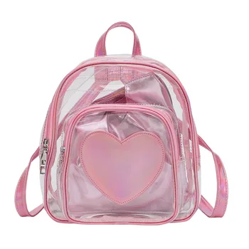 

Jelly Color Backpack Women Mini Cute Girl Shoulder Bags PVC Transparent Backpacks Sliver Pink Heart Pattern Ladies Hand Bag 2019