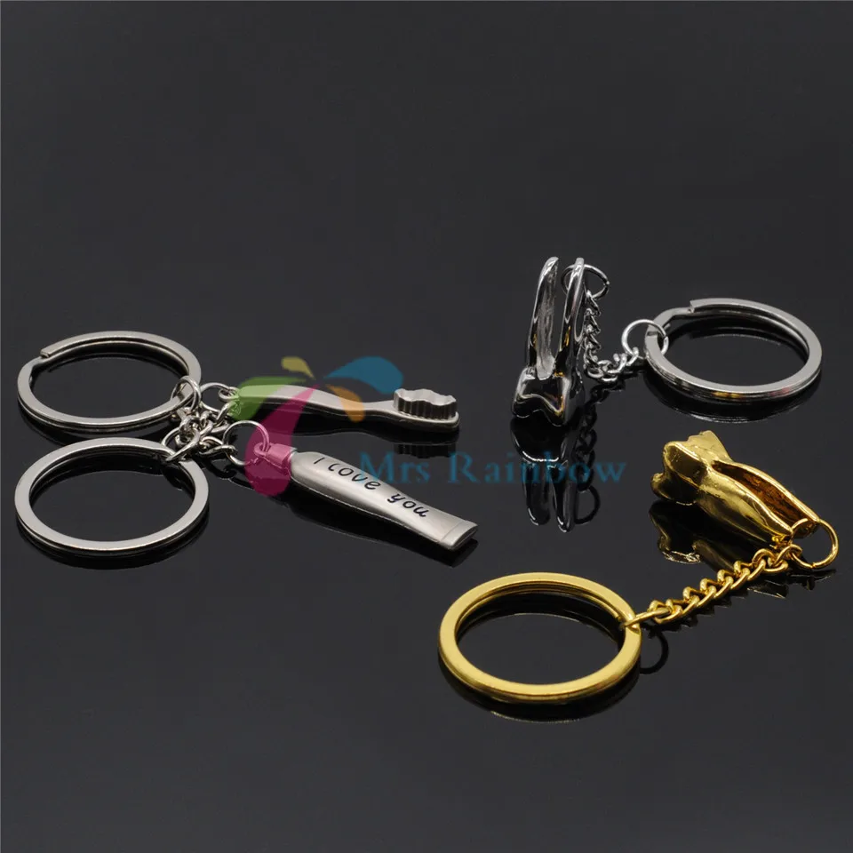4/pcs Dental Lab Keychain Fashion Tooth Toothbrush Toothpaste Rings Key