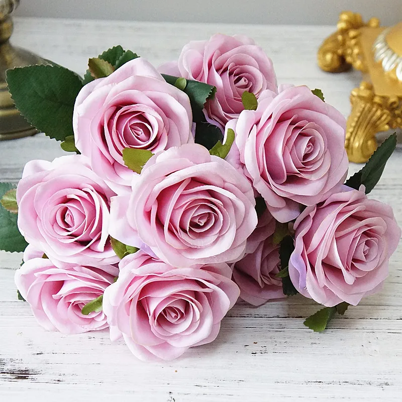 10 головок Большой Искусственный цветок розы Букет Флорес Искусственные цветы Свадебные украшения для дома осенние искусственные цветы