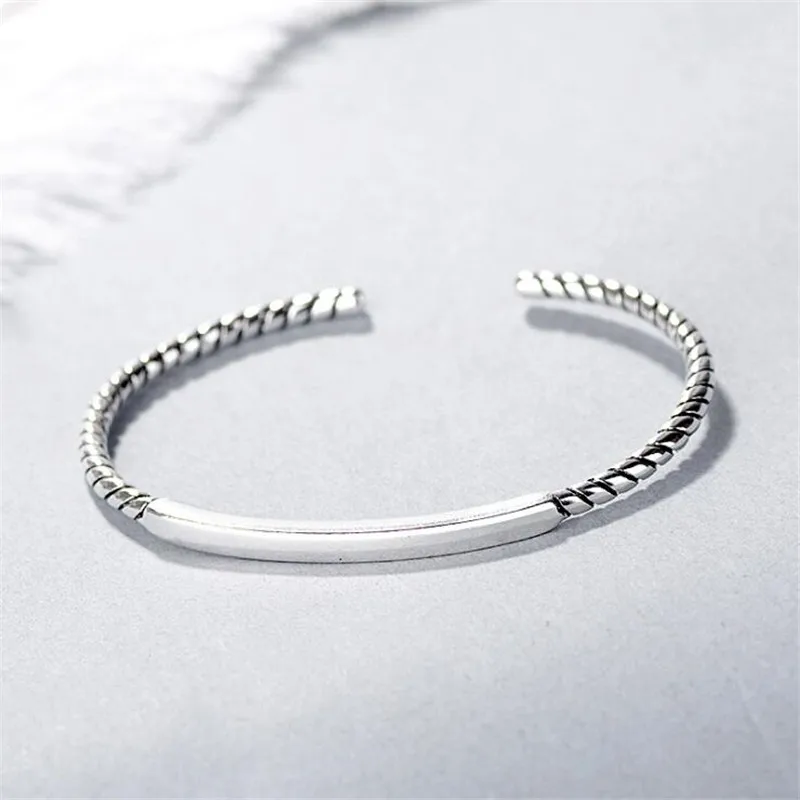 

New Arrival Simple Creative Flower Line Bracelets 925 Sterling Silver Fashion Jewelry Long Square Twist Exquisite Bangles B161