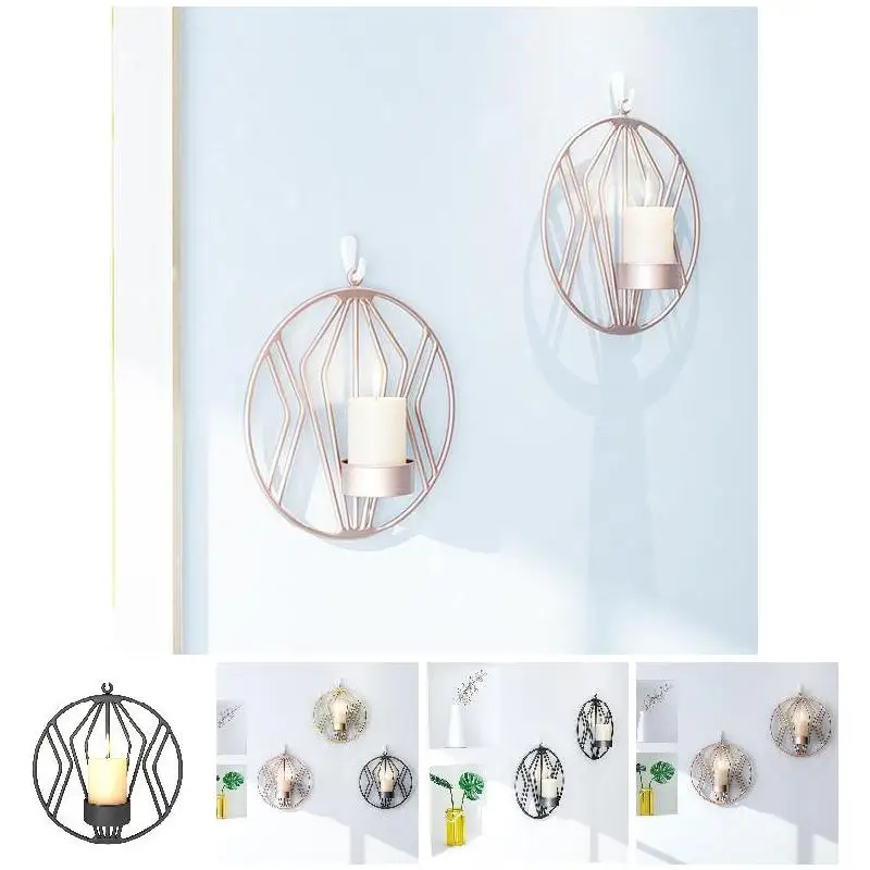 

3D Geometric Candlestick Iron Wall Candle Holder Sconce Tealight Home Decor KM88