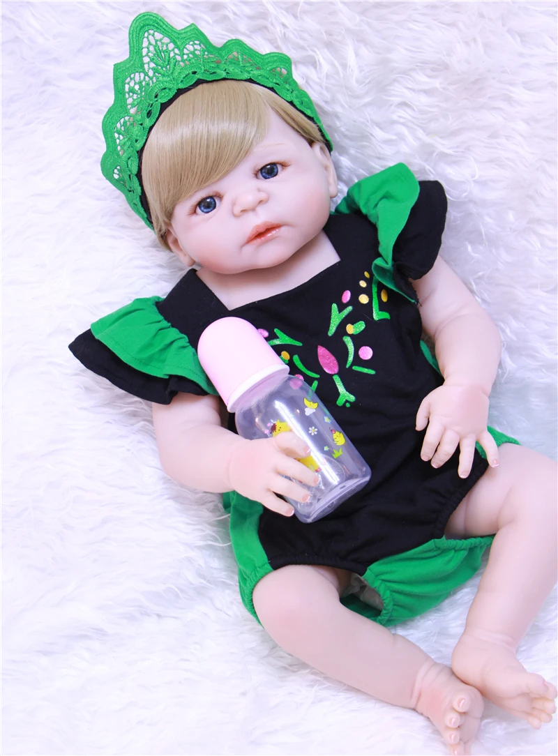 

Doll Reborn Full silicone Babies Doll For Girls 55 CM cute Soft Alive Reborn Baby Doll blue eyes For girls Playmate Stuffed Toys