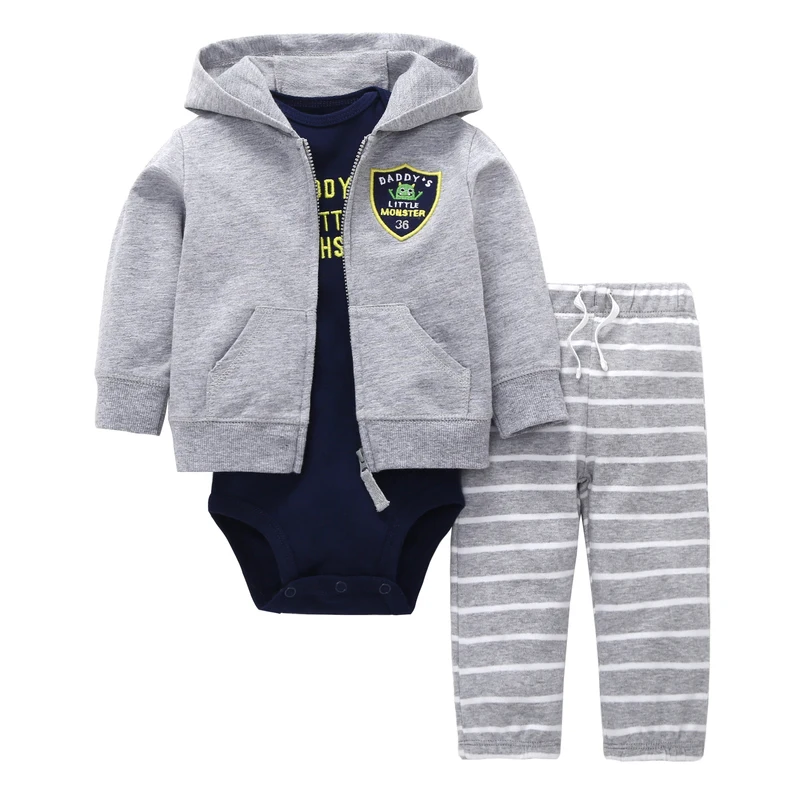 Комплект одежды из 3 предметов пальто на молнии с капюшоном и длинными рукавами для новорожденных мальчиков и девочек+ боди с длинными рукавами+ штаны с цветочным принтом - Color: Multi