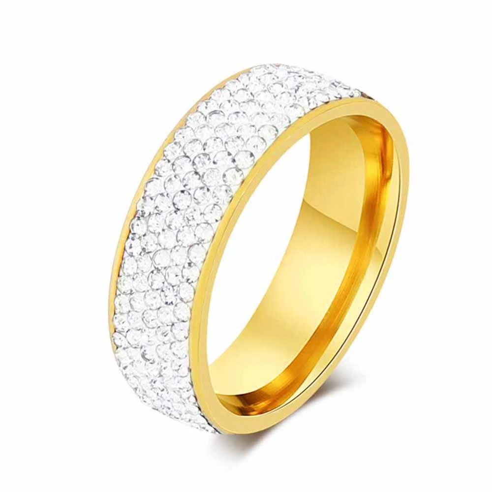 

5 Row Clear Crystal Wedding Rings For Women Fashion Rhinestone Stainless Steel Men Woman Ring Wedding Jewelry anillos mujer