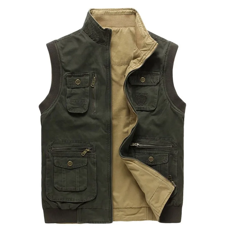 M~3XL 2015 Autumn Spring Reversible Casual Men Vest Coat AFS JEEP Cotton Pocket Cargo Outdoor Sleeveless Jackets Waistcoat Vests (8)