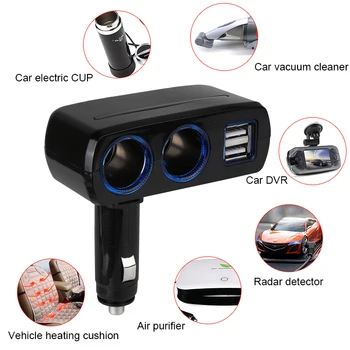 

Auto 80W Power Adapter Car Cigarette Lighter Socket Splitter HubFor iPad Smartphone DVR GPS 12-24V USB Port 2 Way 3.1A Blue