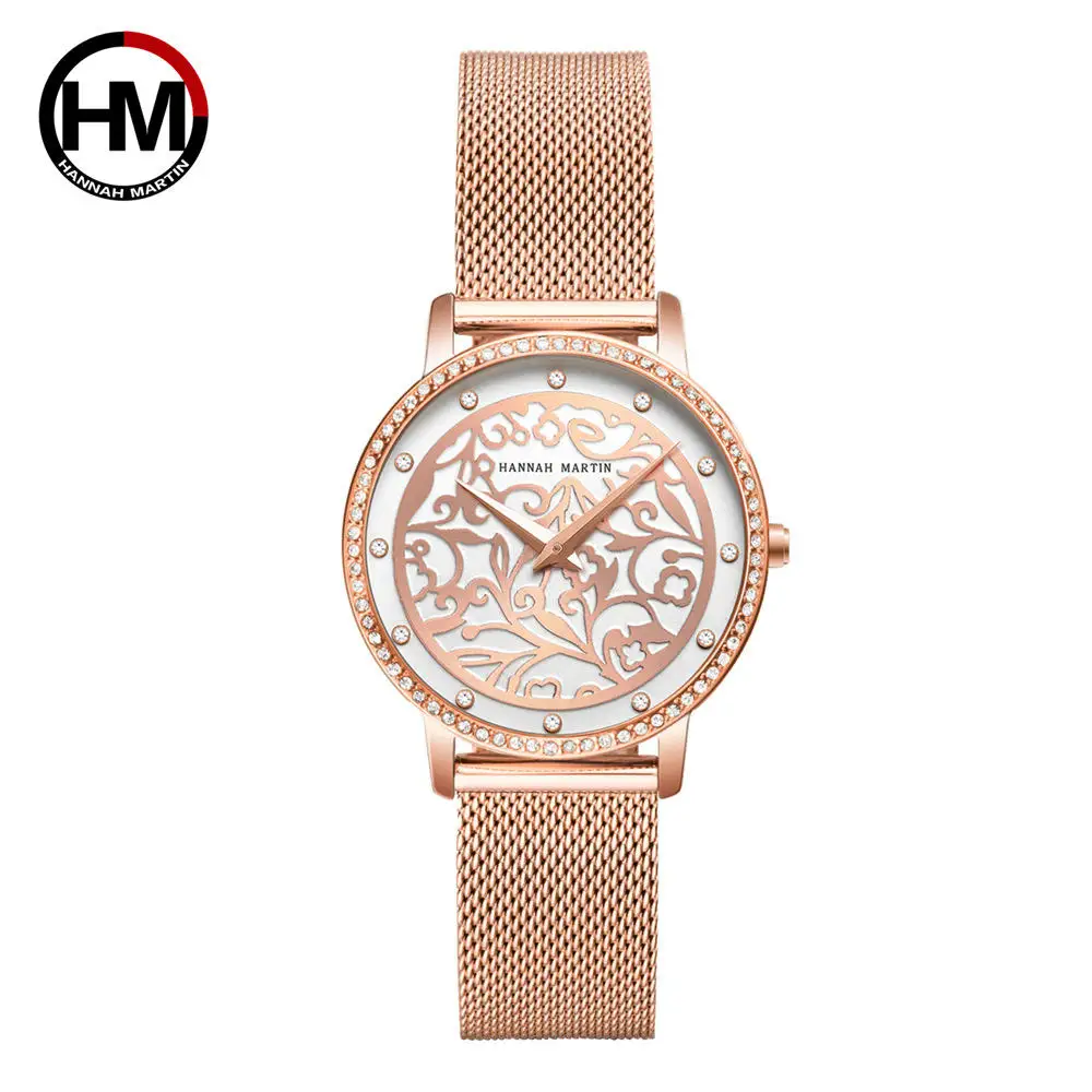 Женские часы, простые, модные, с 3D гравировкой, японские кварцевые наручные часы, водонепроницаемые, ins, топ, люксовый бренд, водонепроницаемые, Relogio Feminio - Цвет: HM-1073-ROSE GOLD