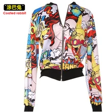 Ladies Bomber Jackets Fashion Retro Baseball coat women Students Ribbed Cuffs Hand painted Print Feminina Basic Outwear