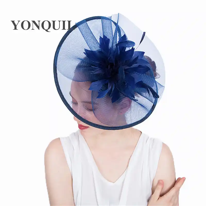 Navy Sinamay Fascinator Hat Hair Accessories For Wedding Church