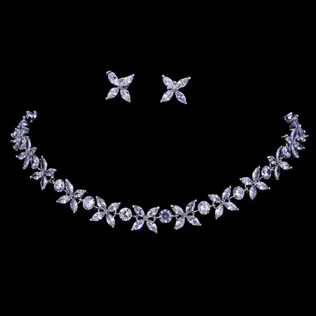 

T1010 Platinum Plated 5A NSCD Stone Tennis Necklace 925 Sterling Silver Earring bridal jewelry sets women accessories