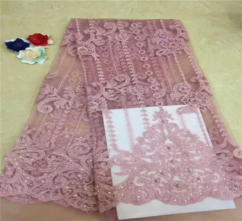 

High Quality Nigerian Lace Fabrics Latest Beaded sequins stones Mesh African Lace Fabric Bride Guipure French Net Lace Fabric