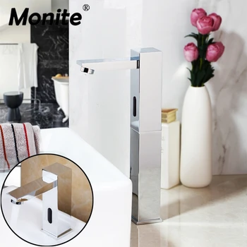 

Monite Sensor Faucet Automatic Inflrared Sensor Hand Touch Tap Hot Cold Mixer Chrome Polished Sink Mixer Bathroom Tap