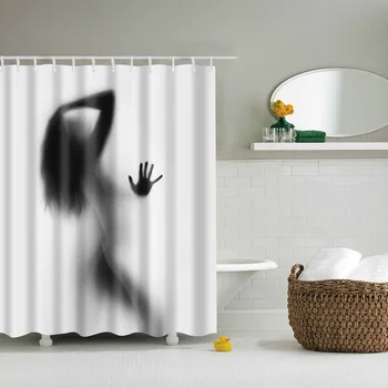 

Bathroom Shower Curtains Woman Shadow Shower Curtain Waterprof Polyester Fabric Custom Bathroom Curtain Hooks AA