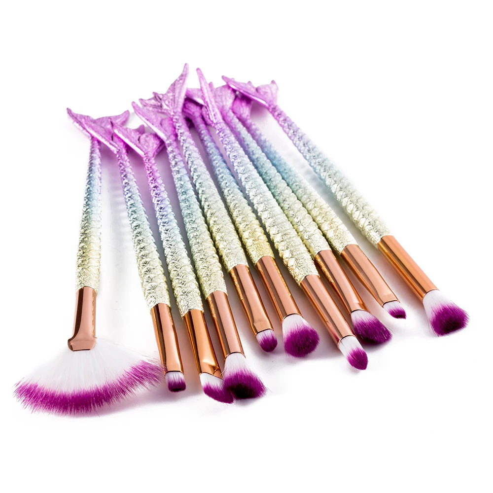 

Professional 10 PC Mermaid Makeup Brushes Set Foundation Blending Powder Eyeshadow Contour Concealer Blush Cosmetic Makeup Tool