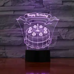 3D торт ко дню рождения моделирование usb Настольный светильник 7 цветов изменить атмосферу LED градиент Ночные светильники для сна Свет Декор