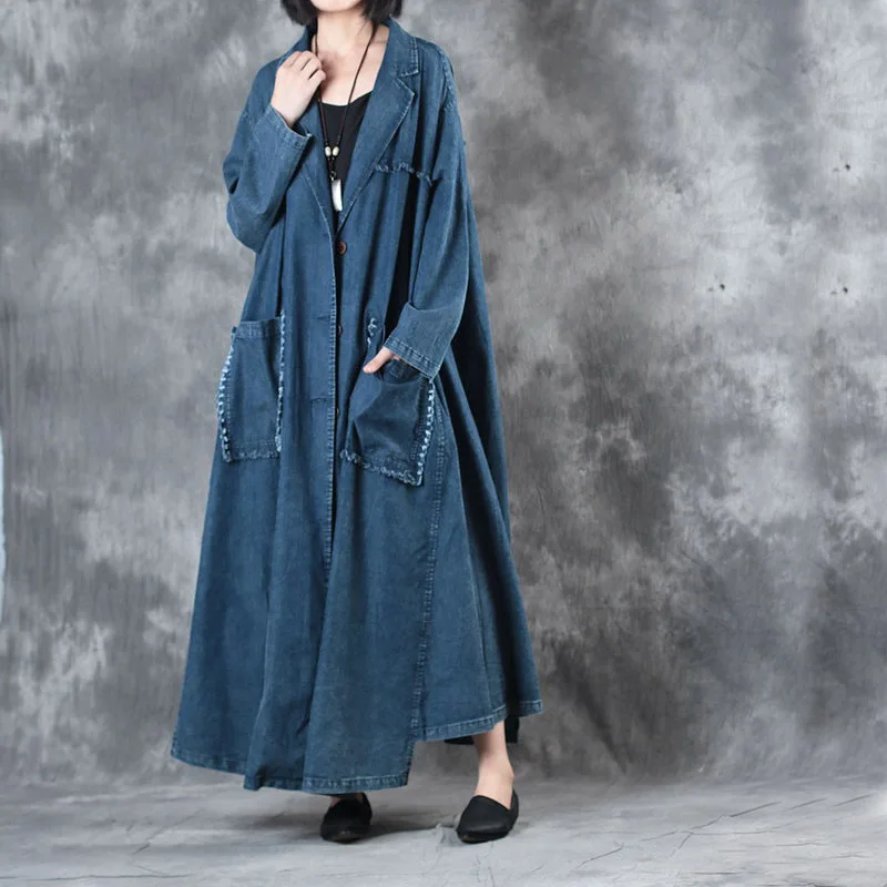 

2019 female new autumn and winter vintage loose plus size outerwear long design expansion bottom retro denim trench