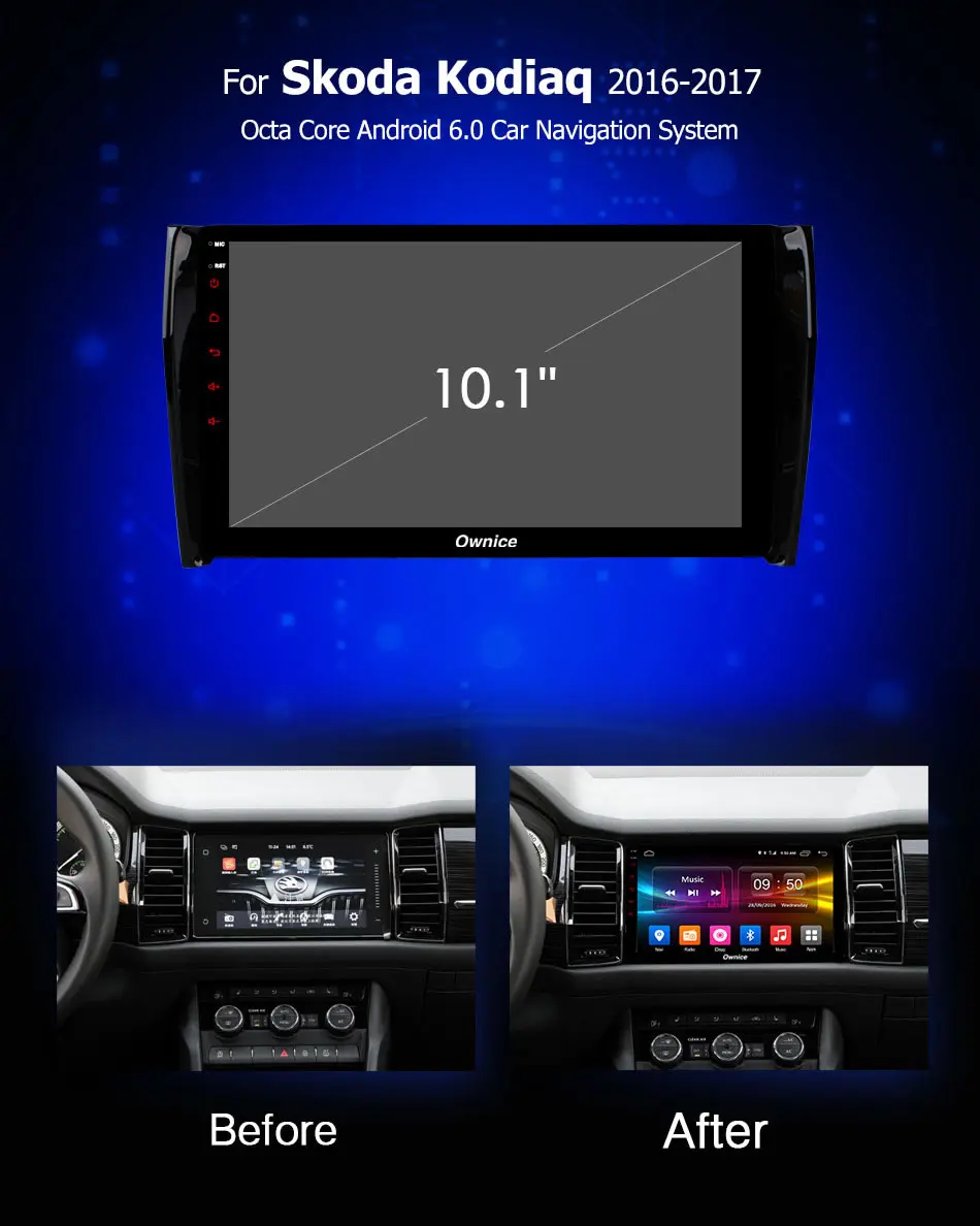 Excellent 10.1" IPS Android 9.0 Octa Core 4G+32G Car DVD Player For Skoda Kodiaq 2016 2017 2018 2019 GPS Navi Radio Stereo DSP CarPlay 2