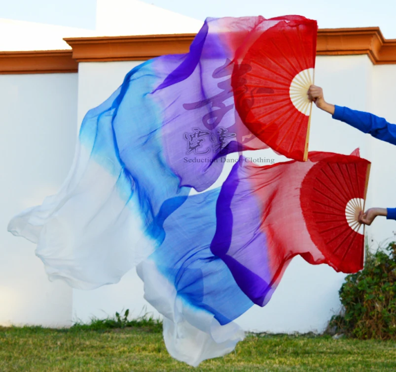 

2016 High selling 100% Real Silk Veils 1 Pair handmade women Quality Silk Belly Dance Fan Dance red purple blue white 180*90 cm