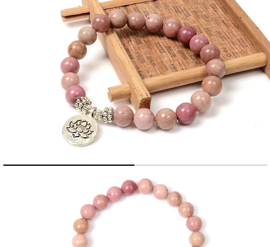 2018 Handmade New Arrival Stones 8mm rhodonite  pink stone Elastic Bracelet mala prayer beads presents for lover Labor Day Gifts (3)