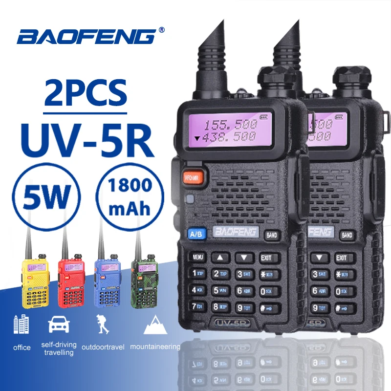 2 шт. Baofeng UV 5R горячая Распродажа иди и болтай Walkie Talkie 5W Vhf Любительская рация