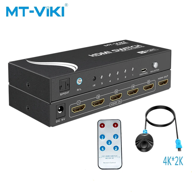 

MT-VIKI 5-port HDMI switch Version 1.4, automatic infrared 4K*2K with audio separation ARC support MT-SW005